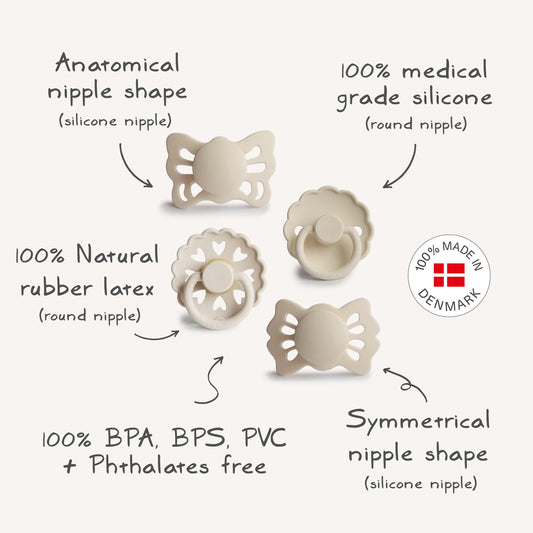 FRIGG Baby's First Pacifier Floral Heart (Cream) 4-Pack {Drop Ship}